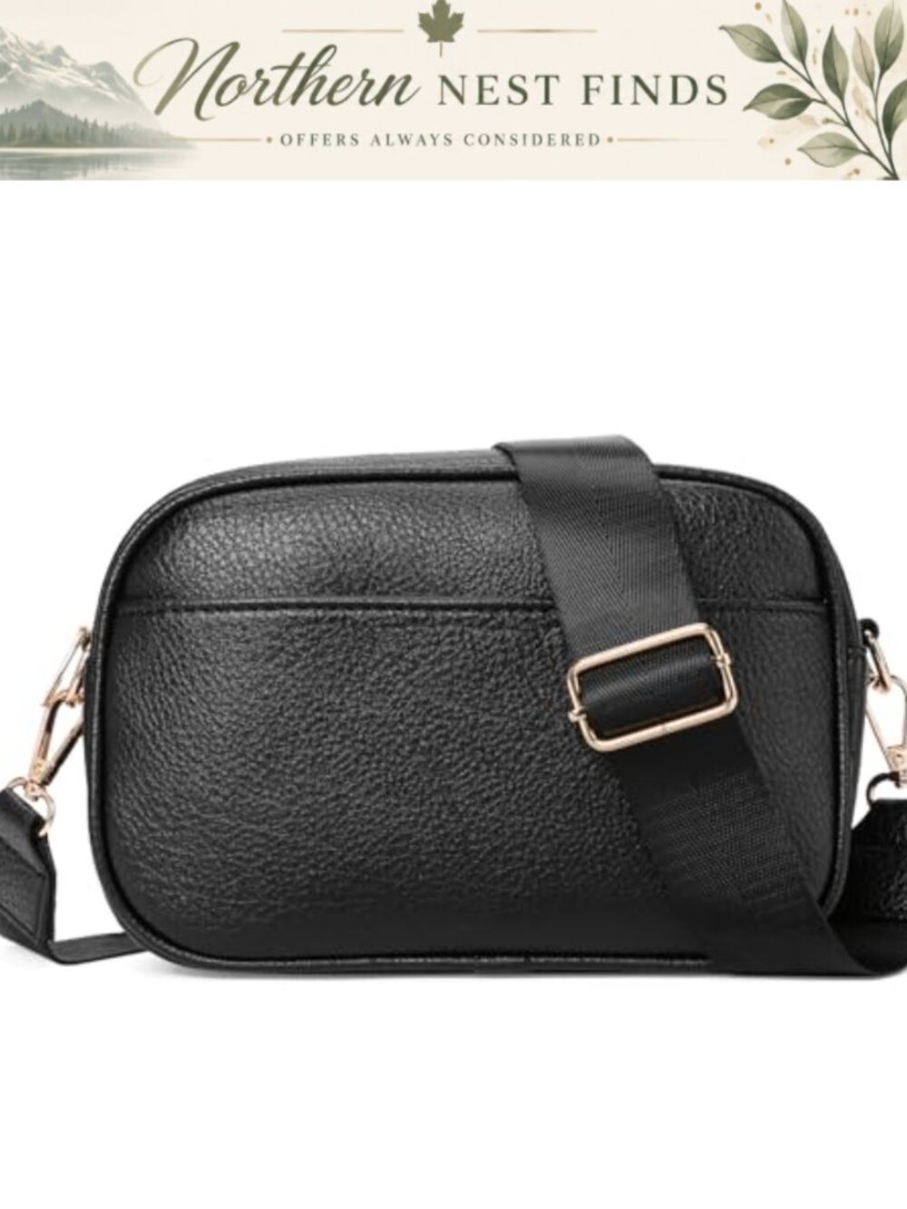 Vegan Leather Crossbody Bag Wide Strap Shoulder Handbag